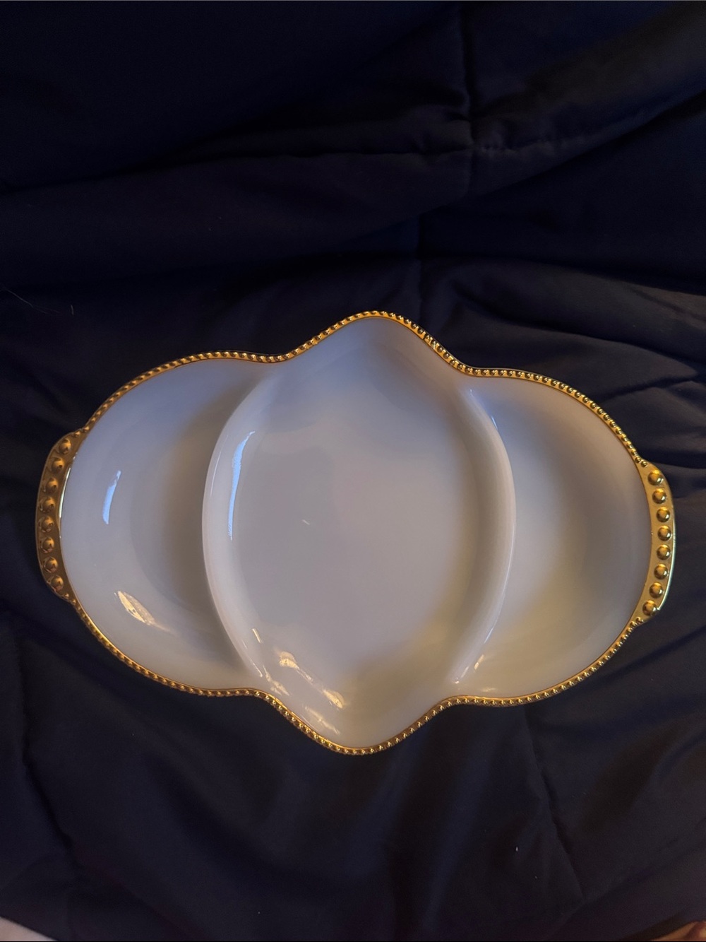 Fire King White Divided Serving Platter with Gold Trim